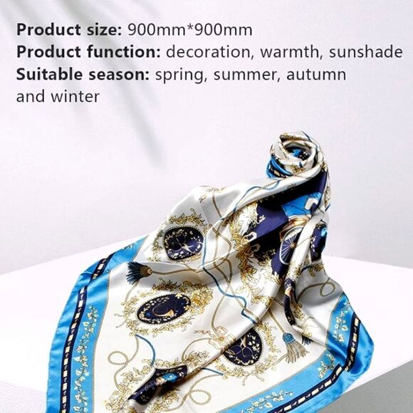 Women's Fashion Red or Blue Print Square Scarf Soft Satin Silky Shawl Scarves - Picture 10 of 10